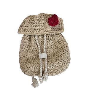 Stylish Cream Woven Bag with Red Accent